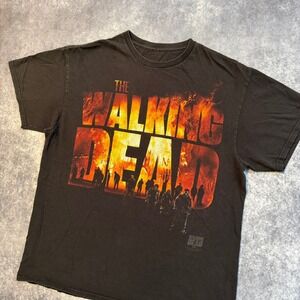 The Walking Dead AMC Mens Black Graphic T-Shirt Fire Zombies TV Show Large